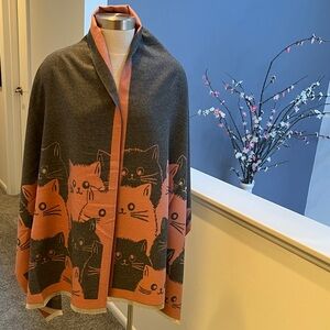 Gray and pink Cat Pattern Shawl